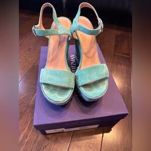 Stuart Weitzman Turquoise Suede Wedge Sandals size 7.5